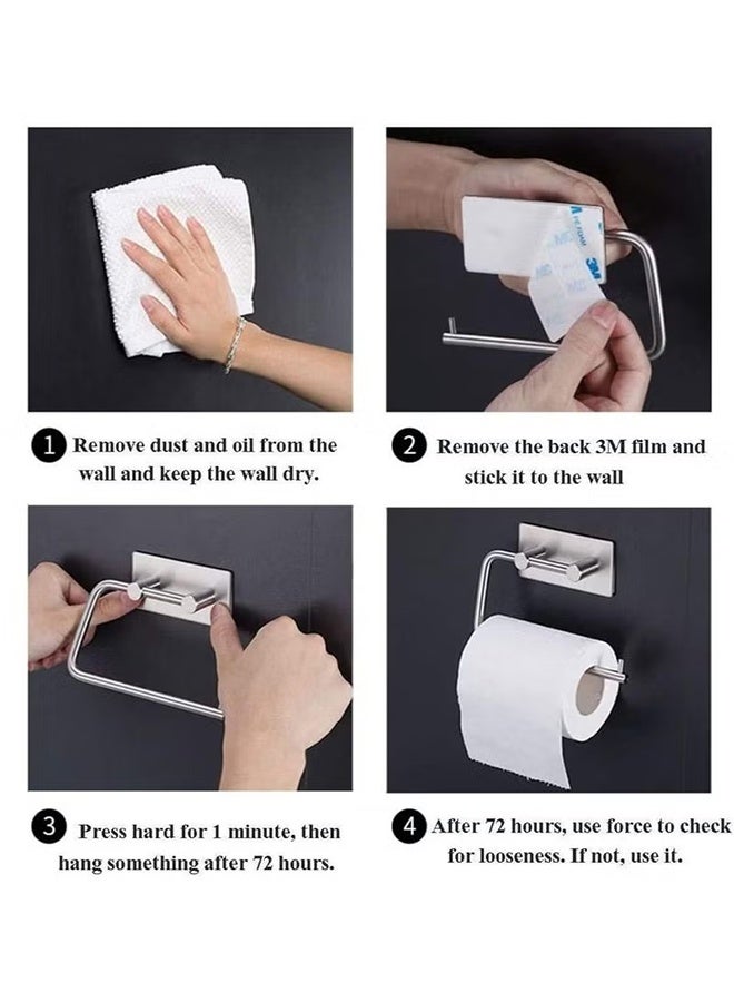 Self Adhesive Toilet Paper Holder, Stainless Steel Tissue Roll Paper Hook, Towel Hanger Rack, Napkin Holder Towel Hanger for Bathroom, Grey - Image 5